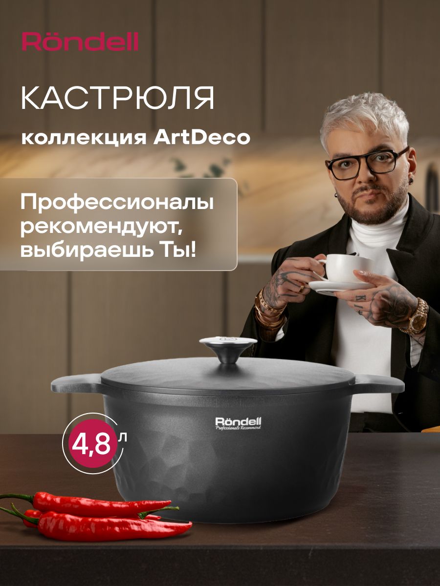Кастрюля Rondell ArtDeco RDA-1254 4.8л. d=24см (с крышкой) черный