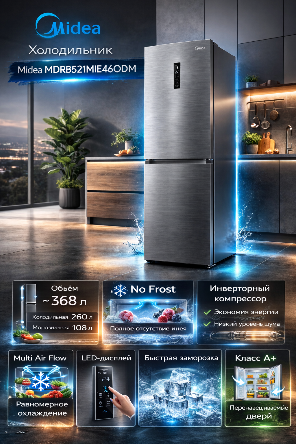 Холодильник Midea MDRB521MIE46ODM