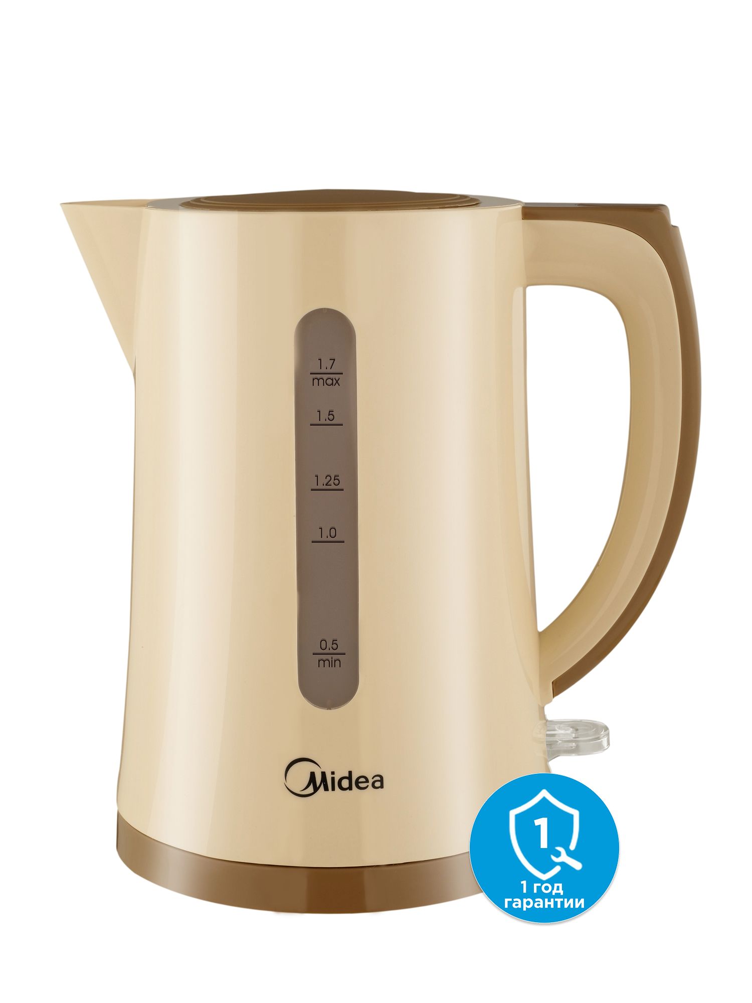 Чайник электрический Midea MK-8091, 2200 Вт, 1,7 л, индикатор уровня воды, фильтр от накипи, автоотключение, бежевый/слоновая кость