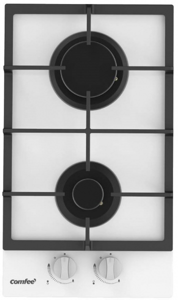 Газовая варочная панель Comfee CGH311GW, 2 конфорки домино, ширина 30 см, закаленное стекло, электроподжиг, газ-контроль, белый