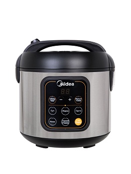 Мини-мультиварка Midea MPC-6033, антипригарная чаша 2 л, 4 автопрограммы, автоподогрев, отложенный старт до 24 ч, книга рецептов, черный/нержавеющая сталь