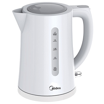 Чайник электрический Midea MK-8090, 1.7 л, 2200 Вт, неоновый индикатор включения, съемный фильтр, автоотключение, белый Б/У