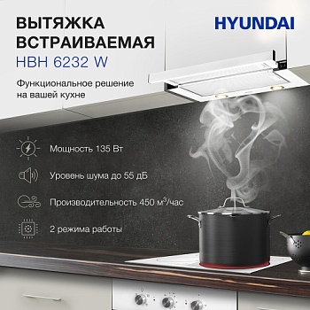Вытяжка встраиваемая Hyundai HBH 6232 W белый управление: кулис.перекл.